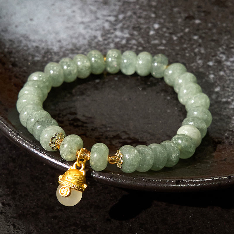 Buddha Stones Strawberry Quartz Cyan Jade Lucky Cat Beads Healing Bracelet