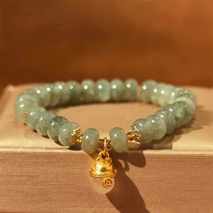 Buddha Stones Strawberry Quartz Cyan Jade Lucky Cat Beads Healing Bracelet