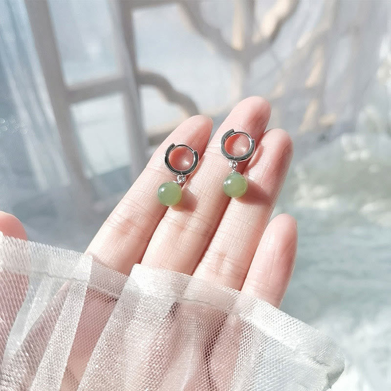 Buddha Stones Round Jade Bead Prosperity Earrings - image 7