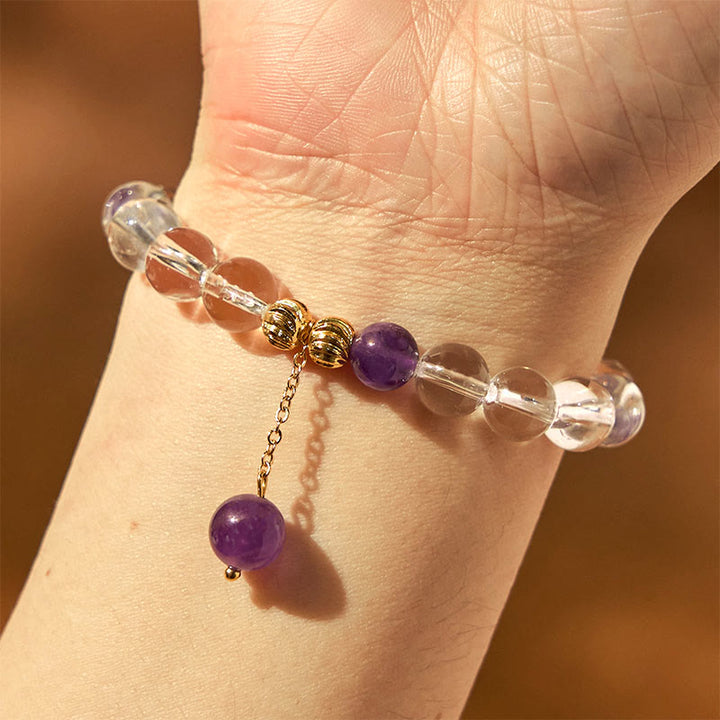 Buddha Stones Natural Amethyst White Crystal Beads Communication Bracelet