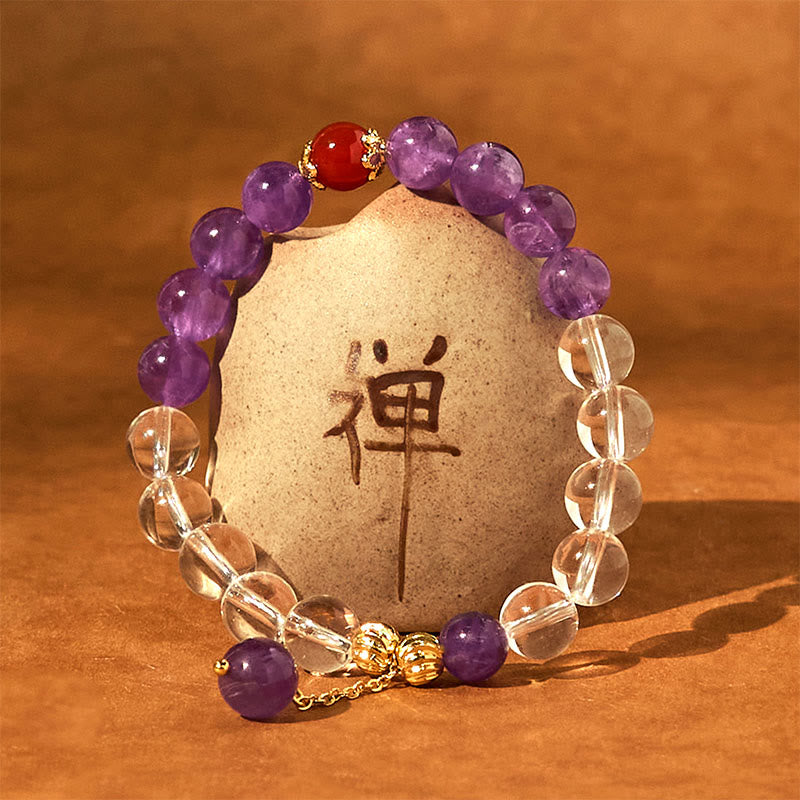 Buddha Stones Natural Amethyst White Crystal Beads Communication Bracelet