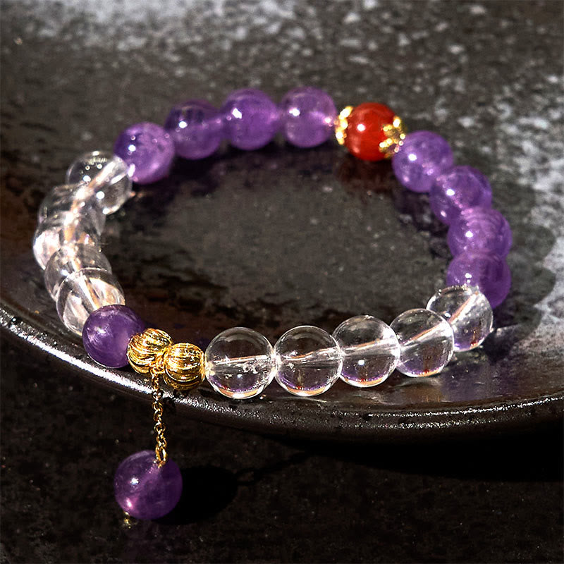 Buddha Stones Natural Amethyst White Crystal Beads Communication Bracelet