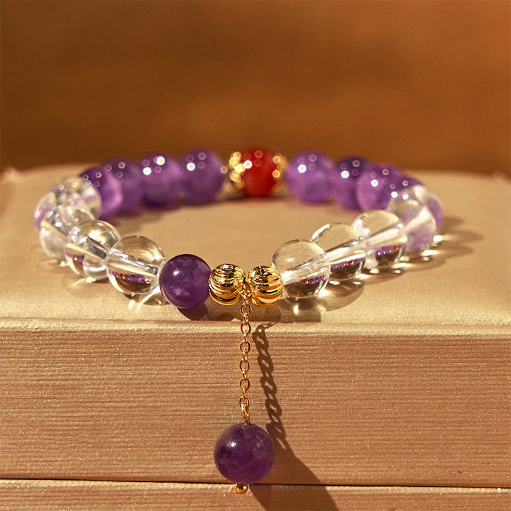 Buddha Stones Natural Amethyst White Crystal Beads Communication Bracelet