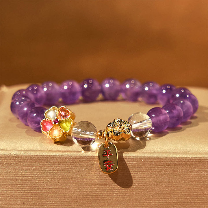 Buddha Stones "All the best for Calm and Wisdom" Amethyst Safe Bracelet Includes Gift Message Card - image 1