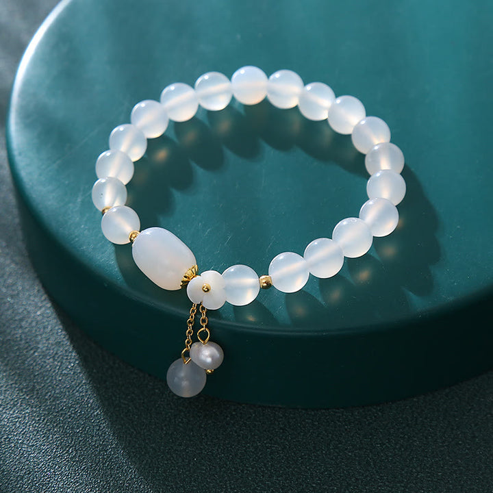 Buddha Stones White Agate Pearl Flower Luck Bracelet