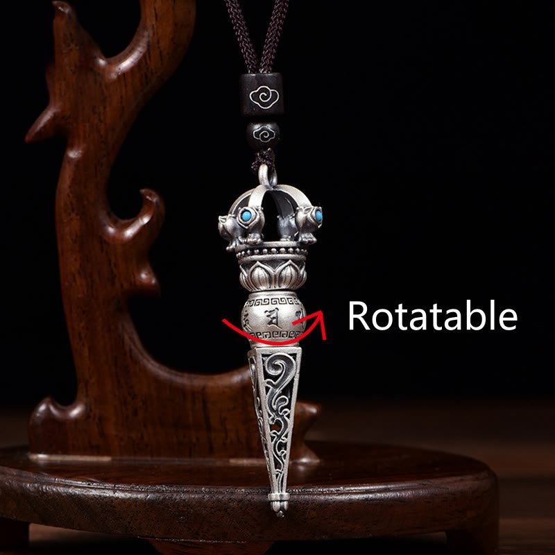 Buddha Stones Tibetan Om Mani Padme Hum Dorje Vajra Design Wisdom Rotatable Necklace Pendant - image 4