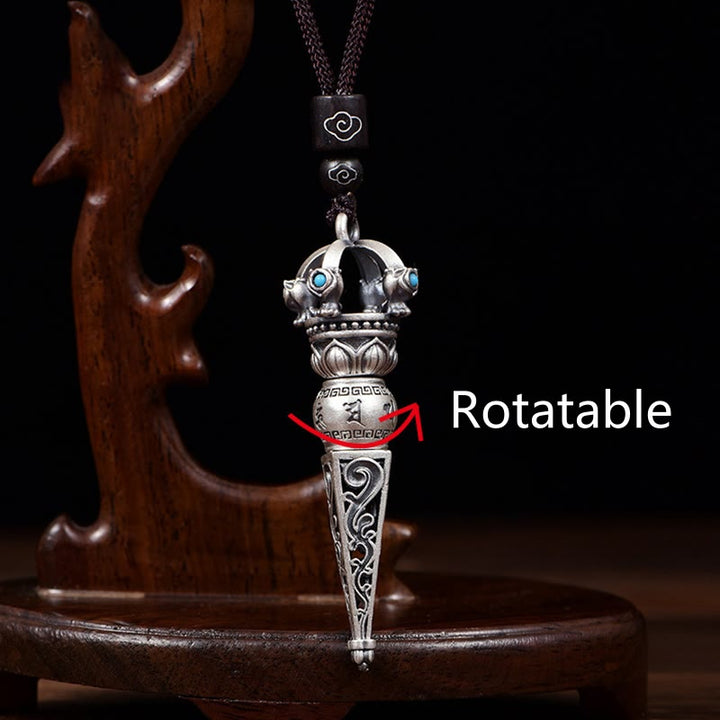 Buddha Stones Tibetan Om Mani Padme Hum Dorje Vajra Design Wisdom Rotatable Necklace Pendant - image 4