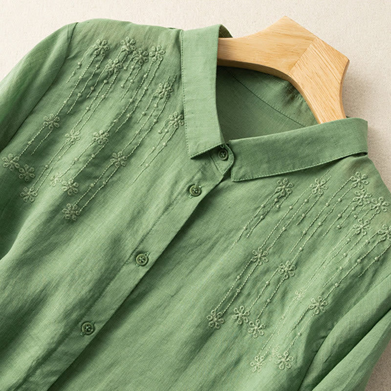 Buddha Stones Casual Women's Embroidery Standing Collar Half Sleeve Design Shirt - image 3
