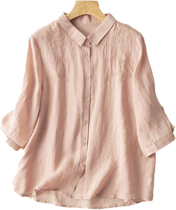 Buddha Stones Casual Women's Embroidery Standing Collar Half Sleeve Design Shirt - image 15