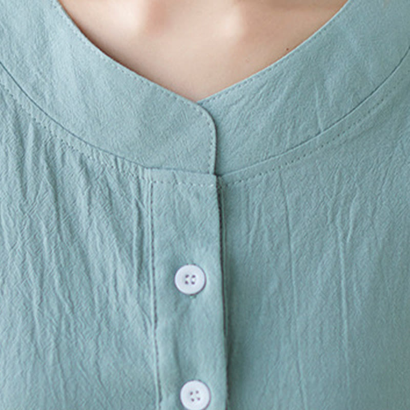 Buddha Stones Women's Plain Batwing Sleeve Design Half Sleeve Cotton Linen Shirt - image 7