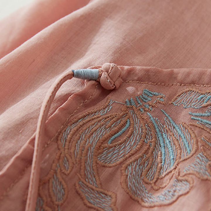 Buddha Stones Casual Women's Embroidery Plants Design Three Quarter Sleeve Cotton Linen Shirt - image 4