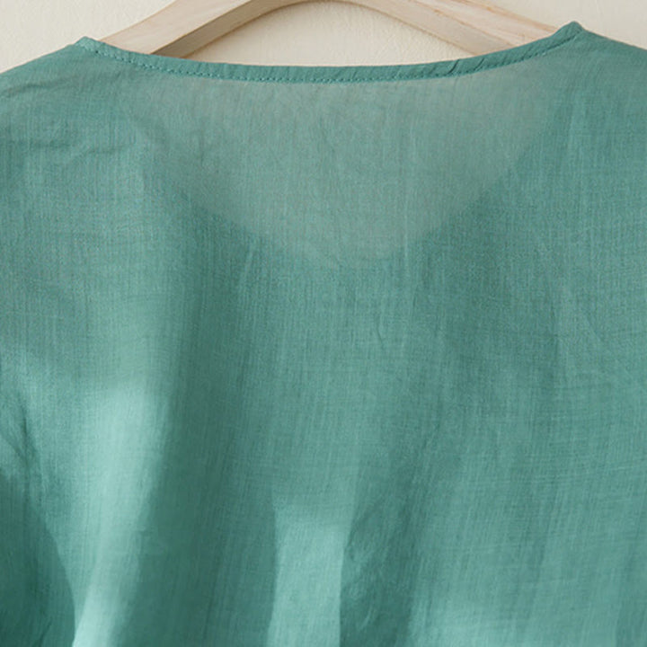 Buddha Stones Casual Women's Embroidery Plants Design Three Quarter Sleeve Cotton Linen Shirt - image 23