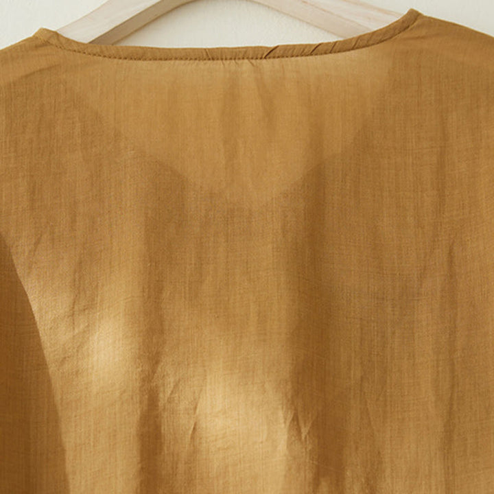 Buddha Stones Casual Women's Embroidery Plants Design Three Quarter Sleeve Cotton Linen Shirt - image 16