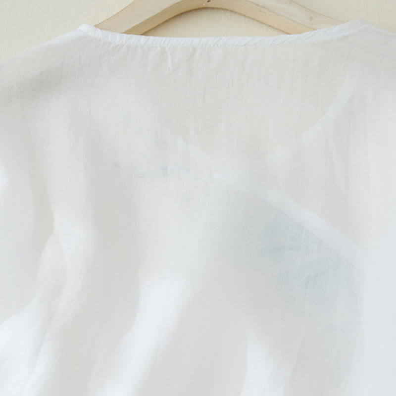 Buddha Stones Casual Women's Embroidery Plants Design Three Quarter Sleeve Cotton Linen Shirt - image 10