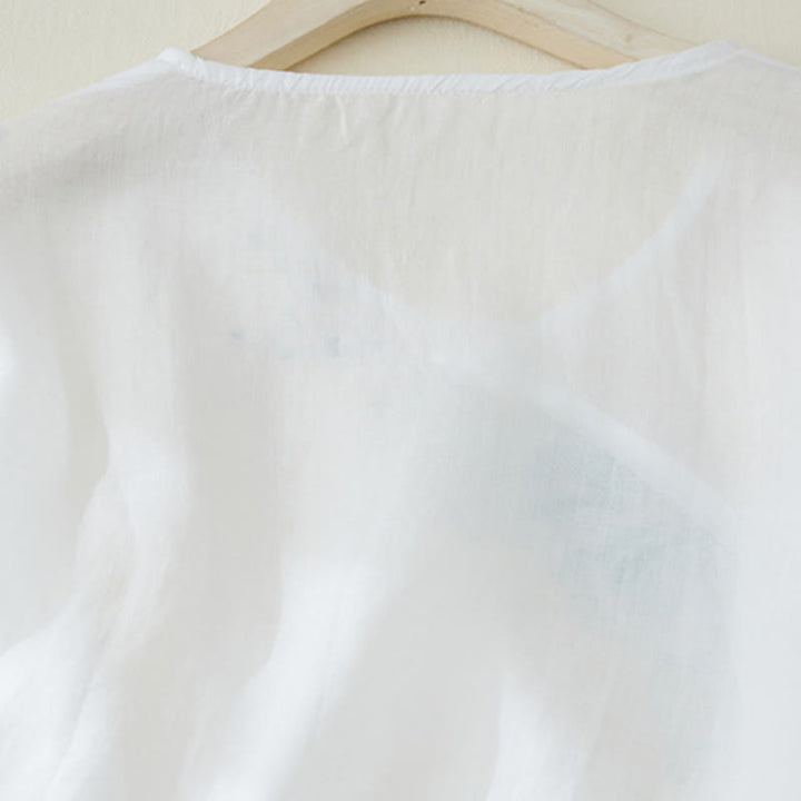 Buddha Stones Casual Women's Embroidery Plants Design Three Quarter Sleeve Cotton Linen Shirt - image 10