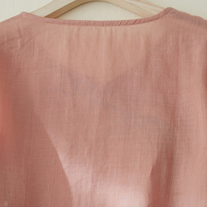 Buddha Stones Casual Women's Embroidery Plants Design Three Quarter Sleeve Cotton Linen Shirt - image 3