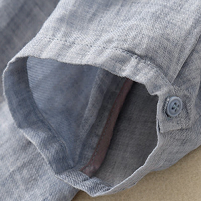 Buddha Stones Casual Embroidered Plant Stand Collar Design Three Quarter Sleeve Women's Cotton Linen Shirt - image 28