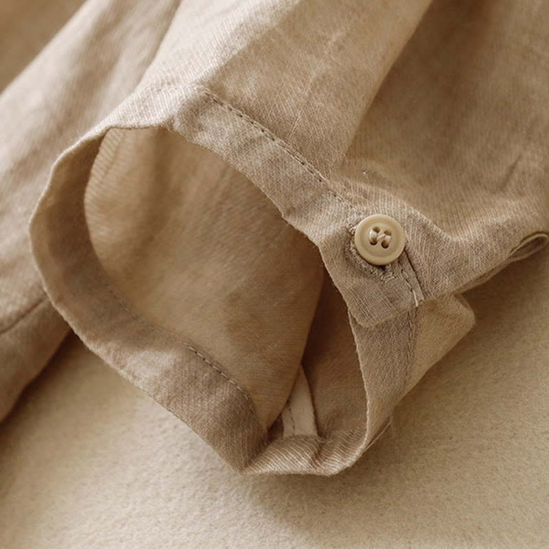 Buddha Stones Casual Embroidered Plant Stand Collar Design Three Quarter Sleeve Women's Cotton Linen Shirt - image 18