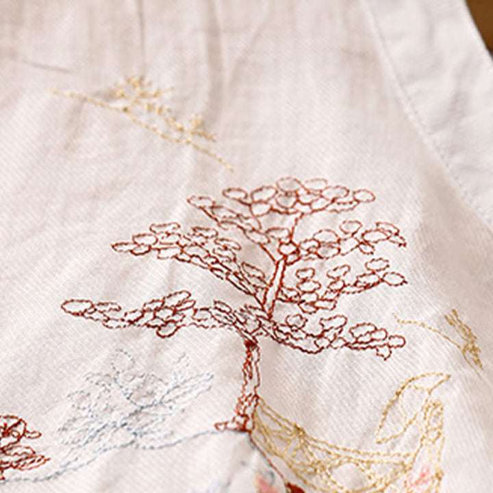 Buddha Stones Casual Embroidered Plant Stand Collar Design Three Quarter Sleeve Women's Cotton Linen Shirt - image 8