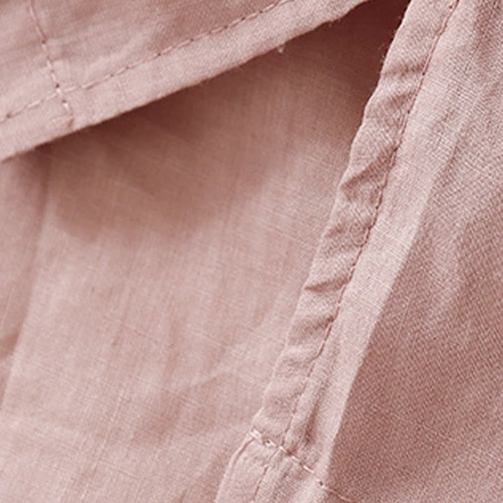 Buddha Stones Casual Women's Embroidered Flower V-neck Design Loose Half Sleeve Cotton Linen Shirt - image 9