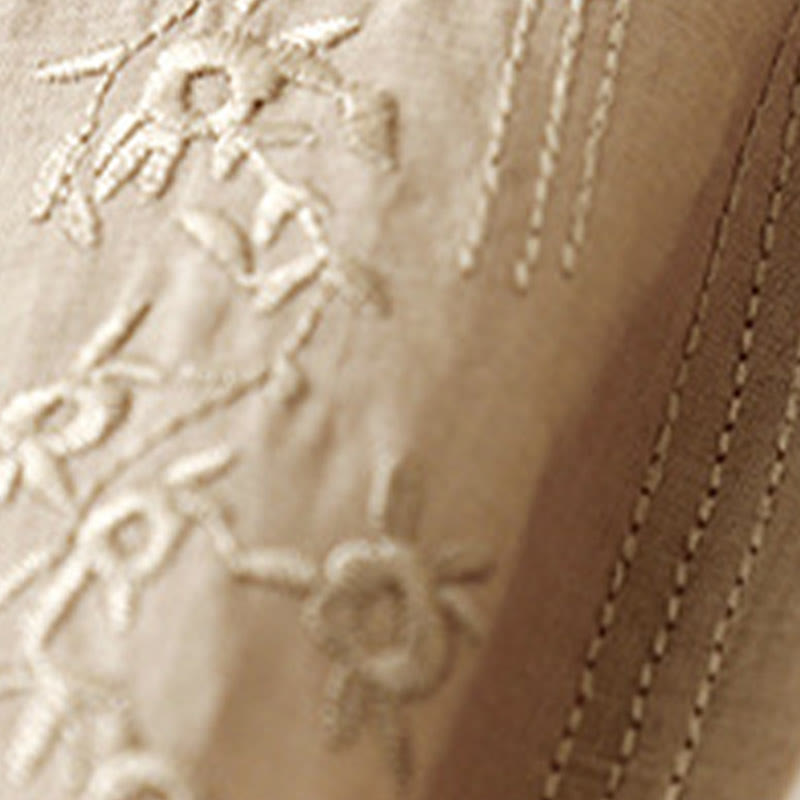 Buddha Stones Casual Women's Embroidered Flower V-neck Design Loose Half Sleeve Cotton Linen Shirt - image 15