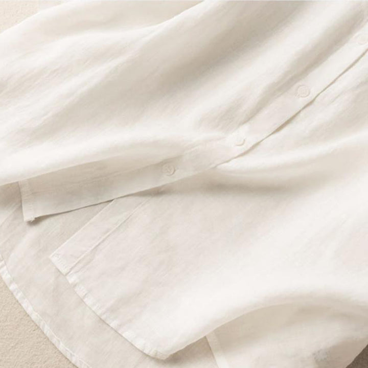 Buddha Stones Casual Women's Embroidery Standing Collar Half Sleeve Design Cotton Linen Shirt - image 9