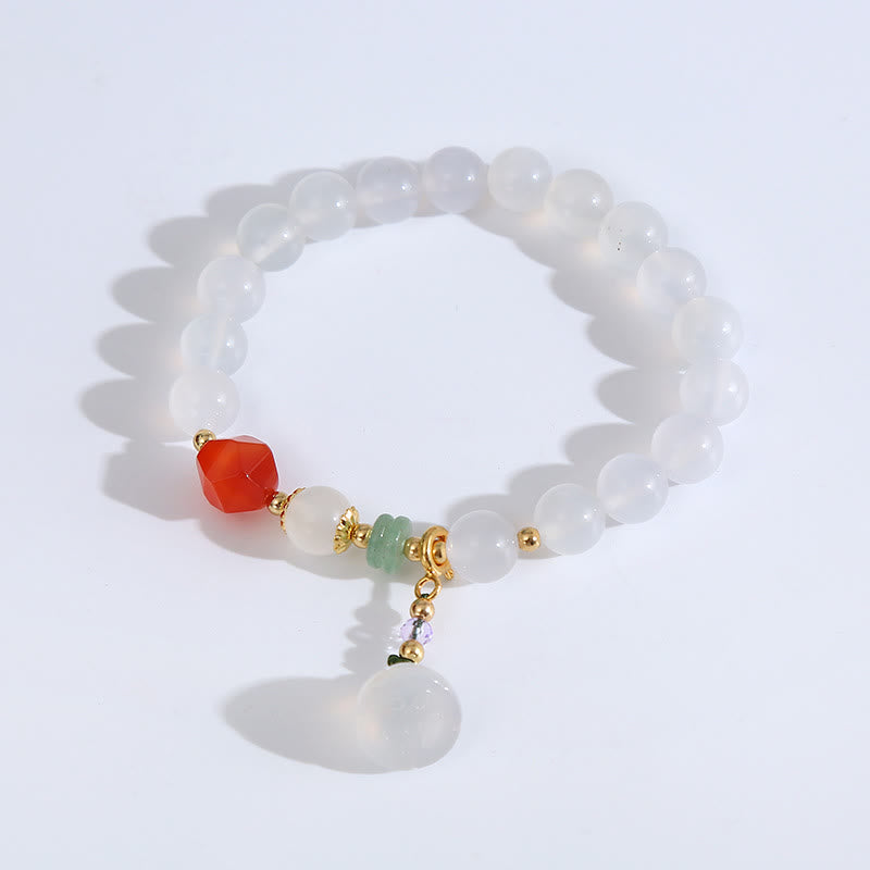 Buddha Stones White Agate Red Agate Lotus Pod Charm Luck Bracelet