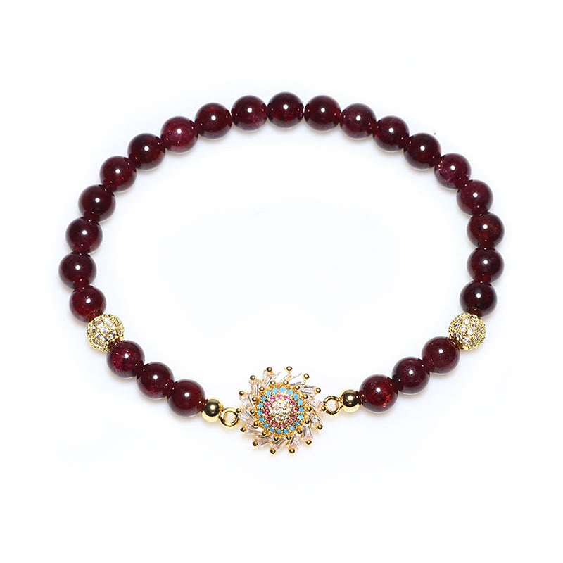 Buddha Stones Natural Garnet Flower Zircon Bead Protection Bracelet