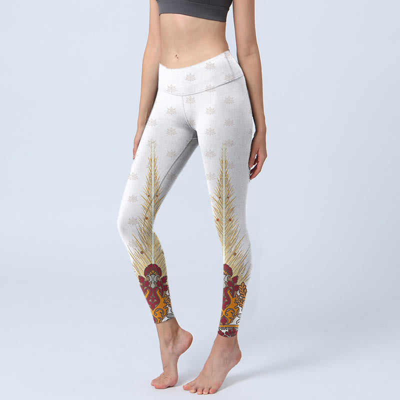 Buddha Stones White Abstract Lotus Flower Print Gym Leggings Women's Yoga Pants - WhiteSmoke - US18，UK/AU22，EU50 (4XL) - image 1