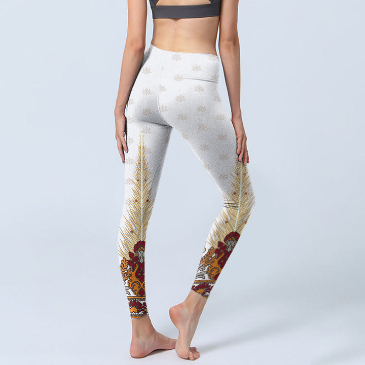 Buddha Stones White Abstract Lotus Flower Print Gym Leggings Women's Yoga Pants