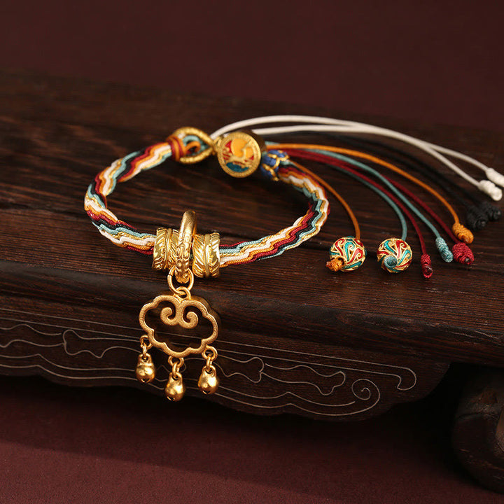 Buddha Stones Handmade Dunhuang Color Deer Auspicious Cloud Peace Lock Bell Healing Reincarnation Knot Bracelet