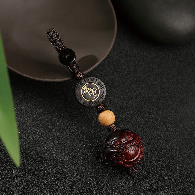 Buddha Stones Small Leaf Red Sandalwood PiXiu Safe and Well Protection Key Chain