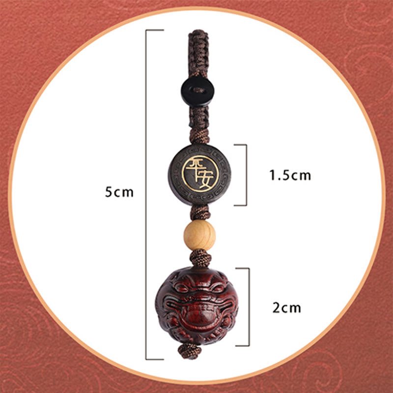 Buddha Stones Small Leaf Red Sandalwood PiXiu Safe and Well Protection Key Chain