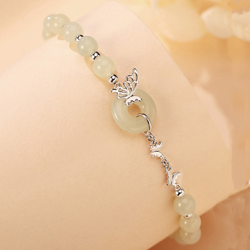 Buddha Stones 925 Sterling Silver Natural Hetian Jade Peace Buckle Butterfly Luck Prosperity Bracelet Necklace Pendant - Jade Bracelet(Wrist Circumference 14-17cm) - image 11