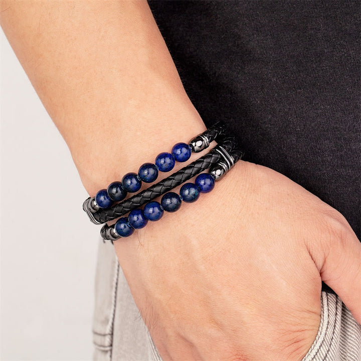 Buddha Stones Tiger Eye Hematite Lava Rock Black Onyx Lazurite Lapis Lazuli Beads Protection Strength Leather Bracelet - image 18