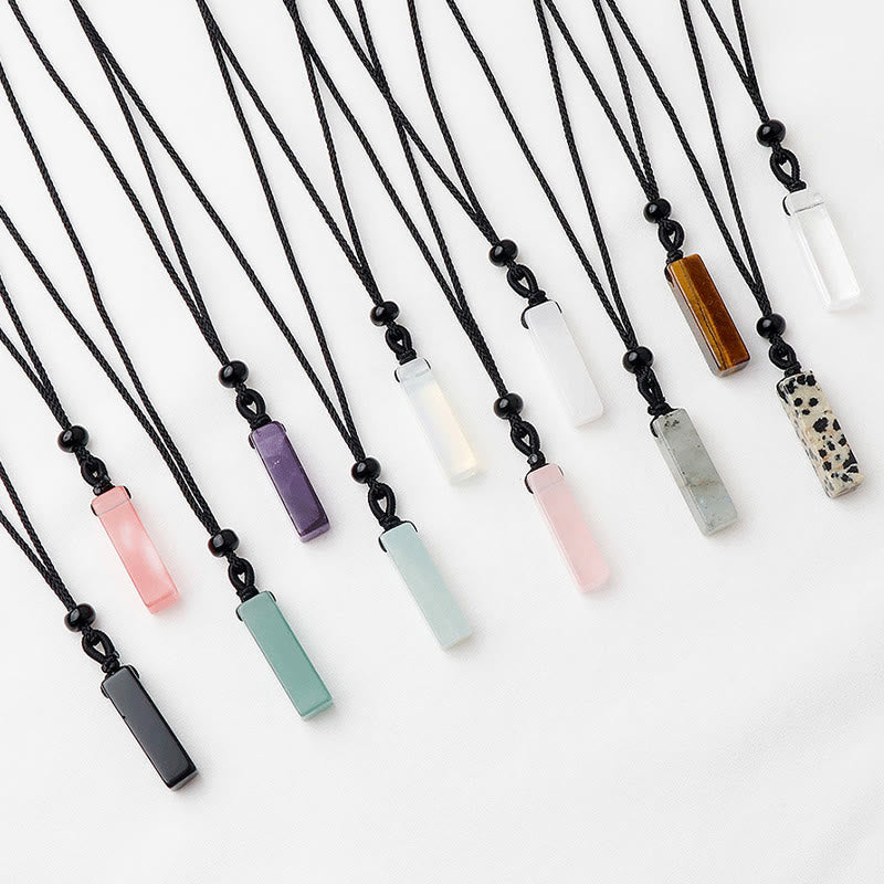 Buddha Stones Various Rectangular Crystal Amethyst Green Aventurine Healing Necklace Pendant