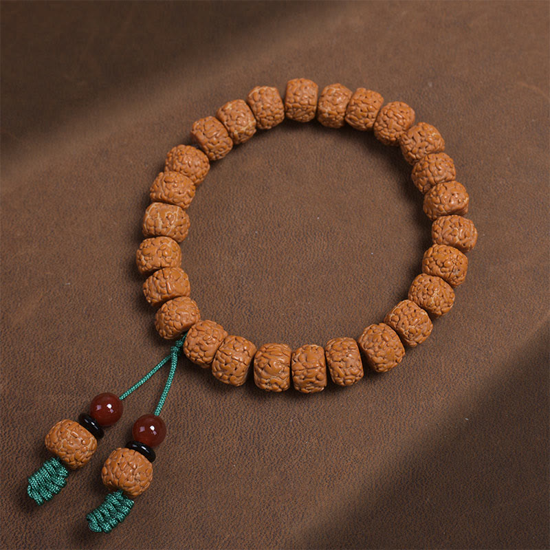 Buddha Stones Tibetan Rudraksha Bodhi Seed Agate Wealth Bracelet