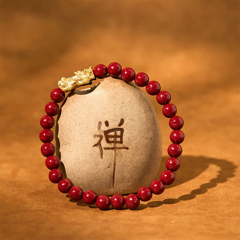 Buddha Stones Natural Cinnabar Beads Pixiu Blessing Bracelet