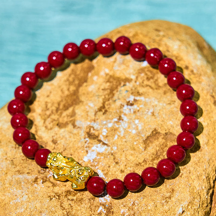 Buddha Stones Natural Cinnabar Beads Pixiu Blessing Bracelet