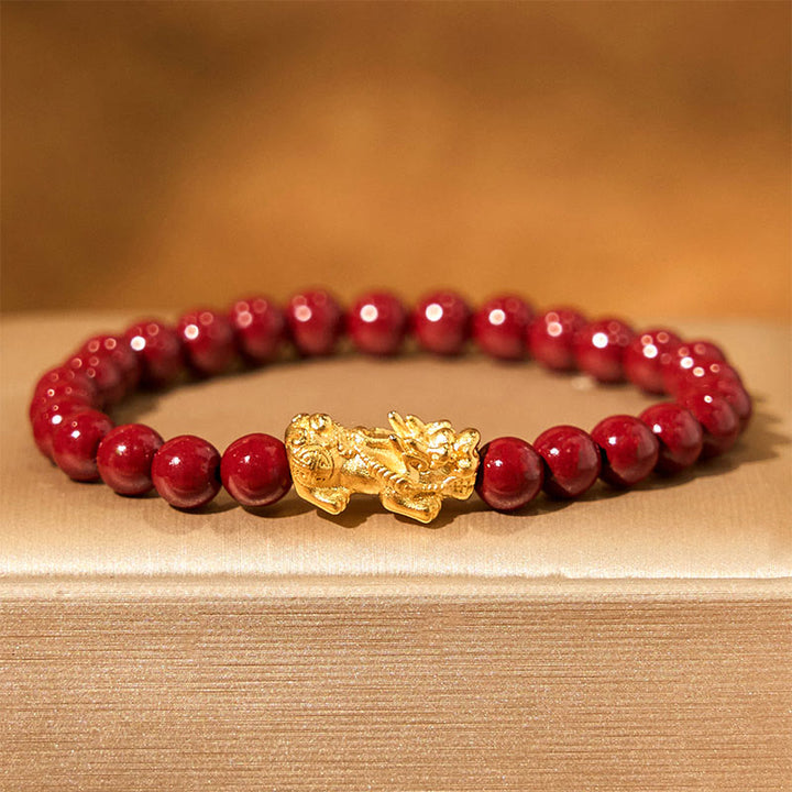 Buddha Stones Natural Cinnabar Beads Pixiu Blessing Bracelet