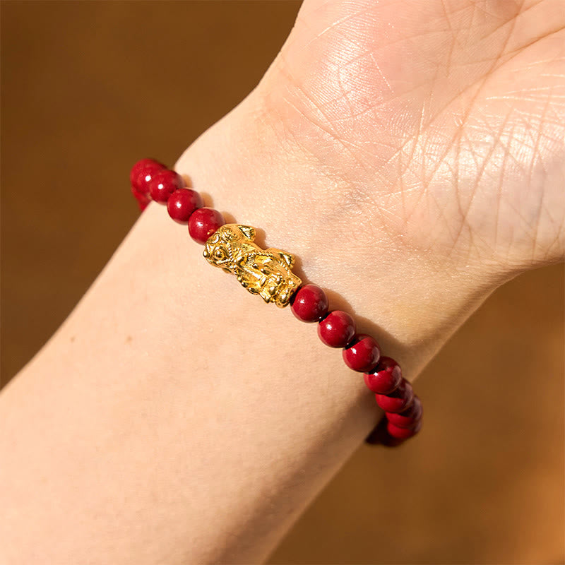 Buddha Stones Natural Cinnabar Beads Pixiu Blessing Bracelet