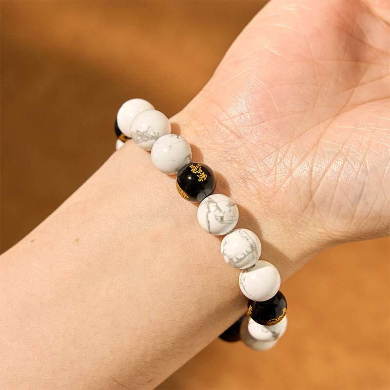 Buddha Stones Vintage White Turquoise Black Onyx Pixiu Beads Blessing Bracelet