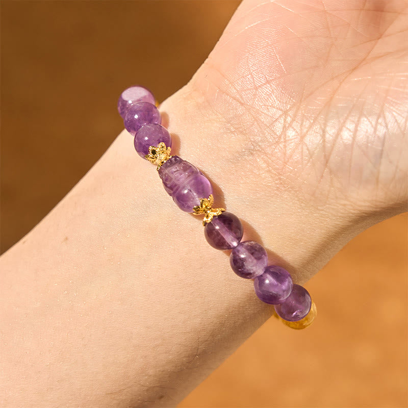 Buddha Stones Citrine Amethyst Pixiu Prosperity Bracelet