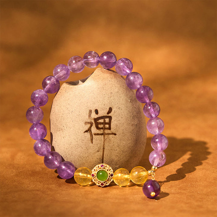 Buddha Stones Natural Amethyst Meditation Balance Bracelet