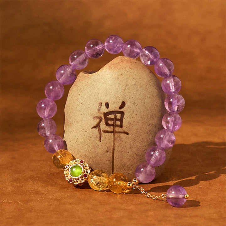 Buddha Stones Natural Amethyst Meditation Balance Bracelet