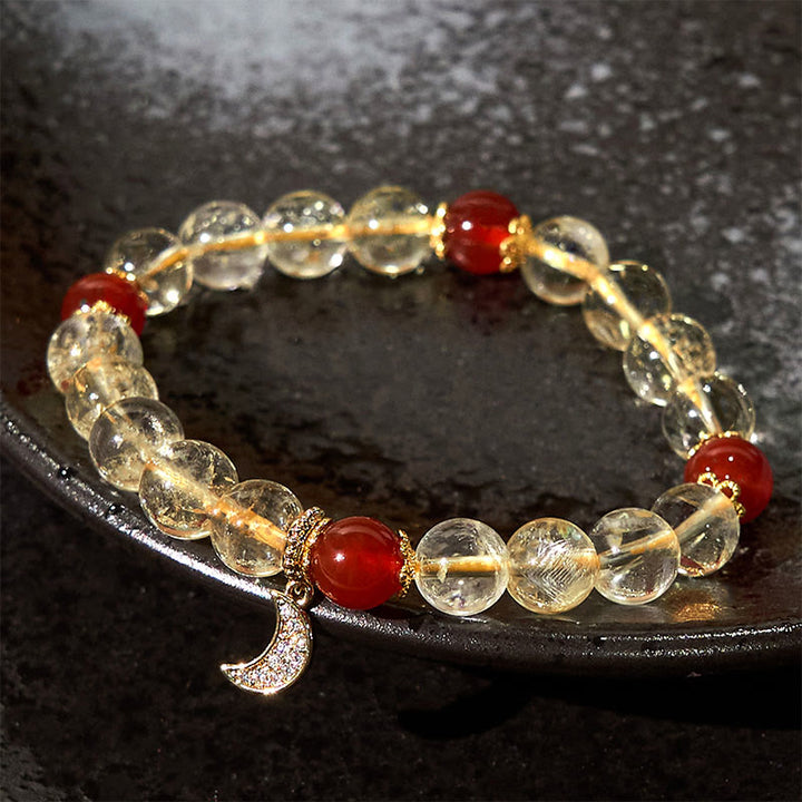 Buddha Stones Citrine Red Agate Moon Prosperity Bracelet