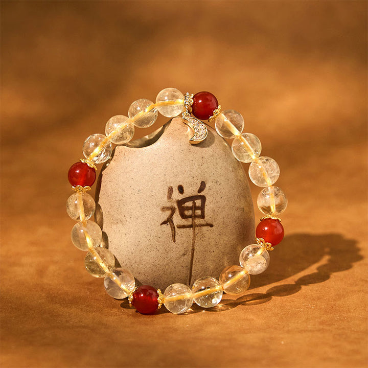 Buddha Stones Citrine Red Agate Moon Prosperity Bracelet