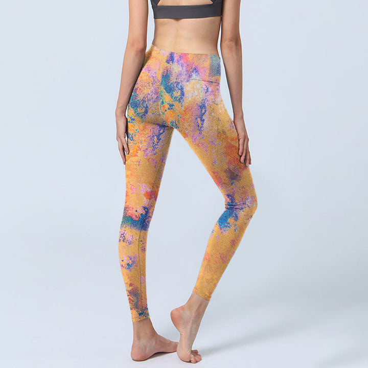 Buddha Stones Bright Yellow Abstract Watercolor Pattern Print Gym Leggings Women's Yoga Pants - image 4