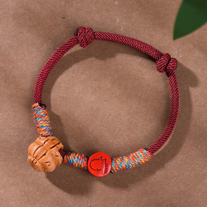 Buddha Stones Handmade Chinese Zodiac Red String Peach Pit Cinnabar Luck Bracelet