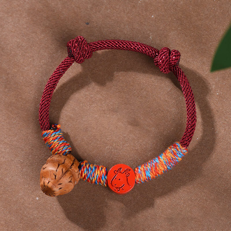 Buddha Stones Handmade Chinese Zodiac Red String Peach Pit Cinnabar Luck Bracelet